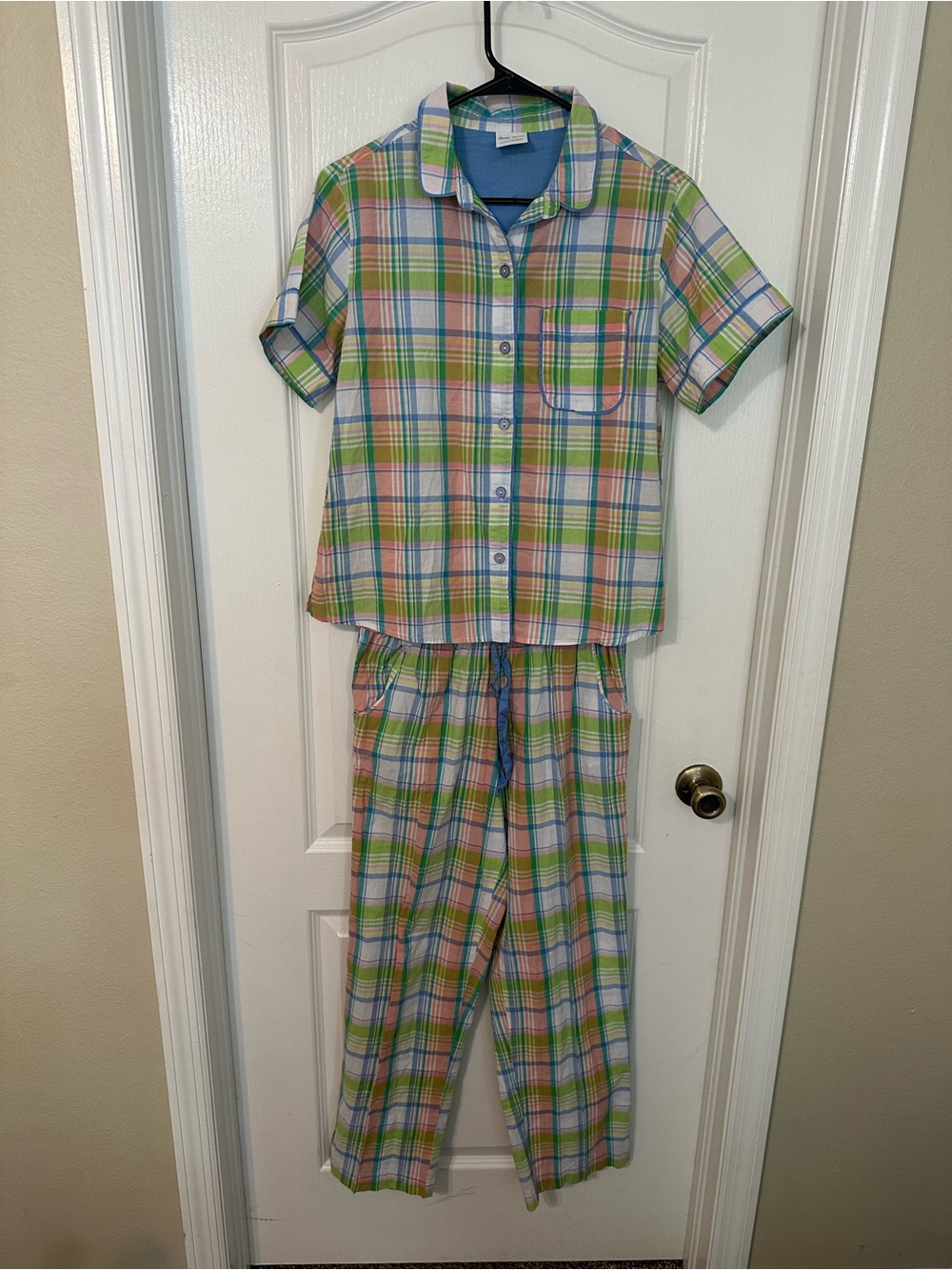 Sleep Sense Plaid Cotton Pajama Set S/XS Pastel